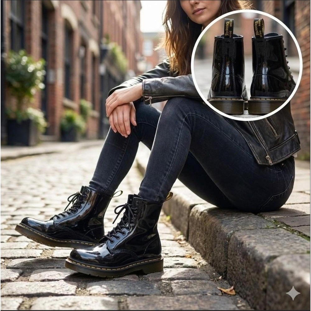 Dr. Martens 1460 W Black Patent Lamper Leather 8-Eye Combat Boots Womens 11